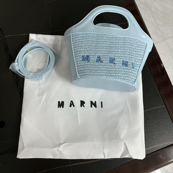Marni Handbags - Marni Light Blue Woven Shoulder Bag